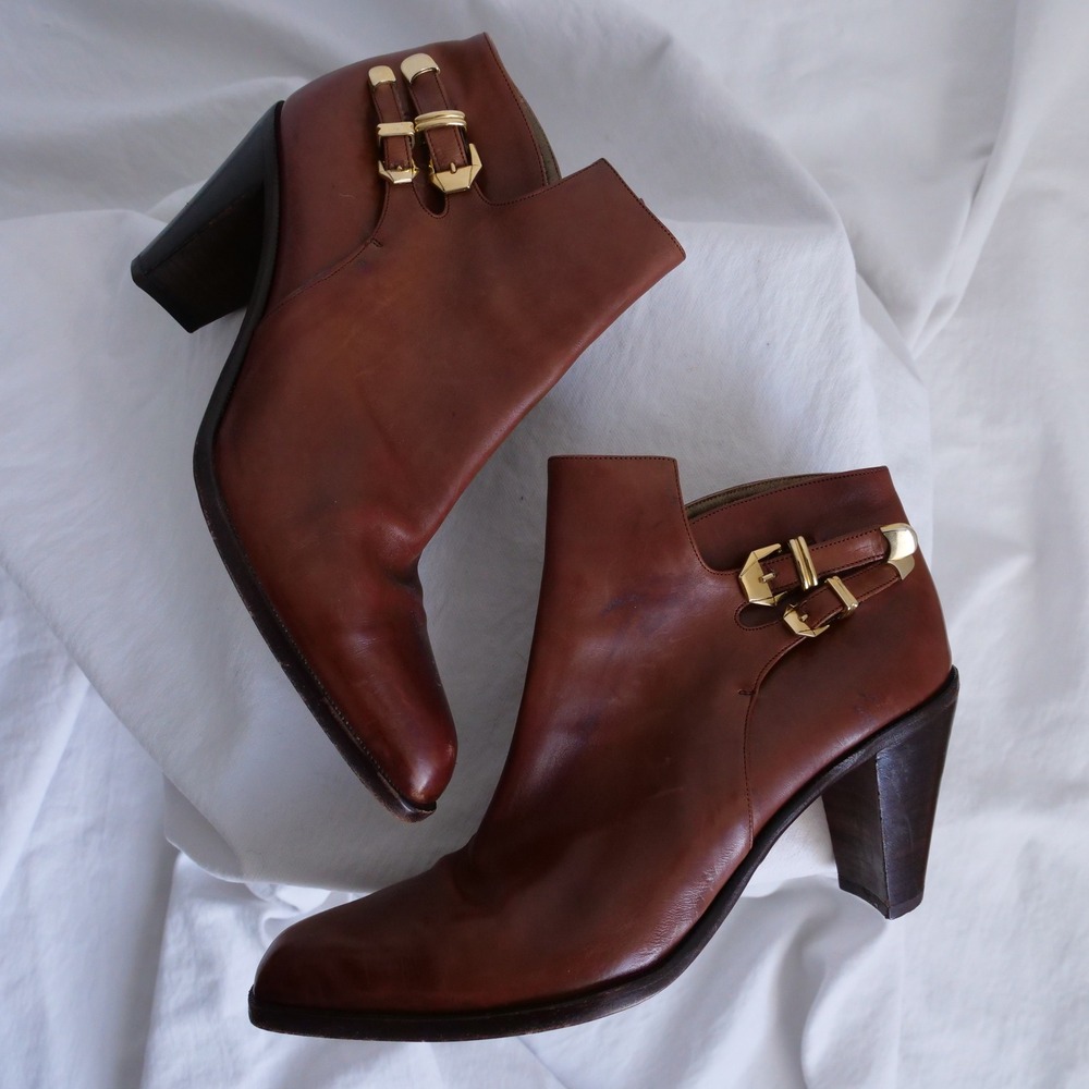 Great vintage 90s Via‎ Spiga brown leather booties - Picture 7 of 8